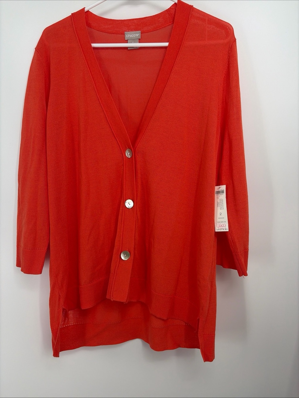 Chico's Women's Cardigan Sweater Size 2 NWT Tangelo Red-Orange Long Sleeve Large